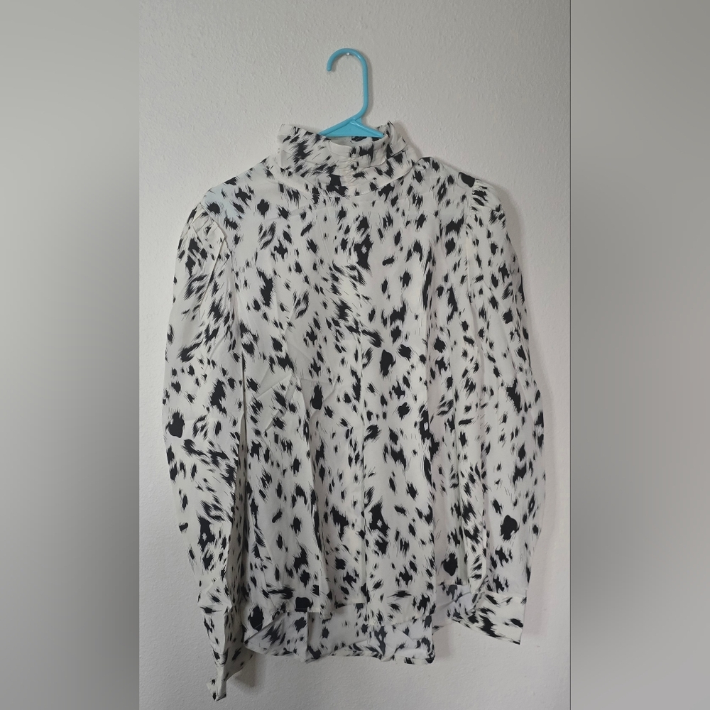 Rolypoly Abstract Print Minimalist Office Blouse Long Sleeve Chic New Size Large